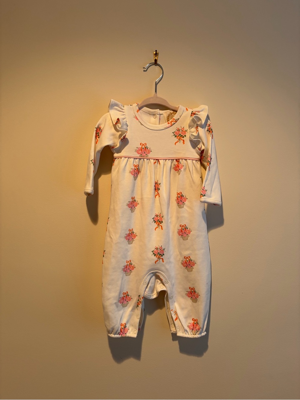 The Beaufort Bonnet Company Cream Floral Ruffle-Shoulder playsuit